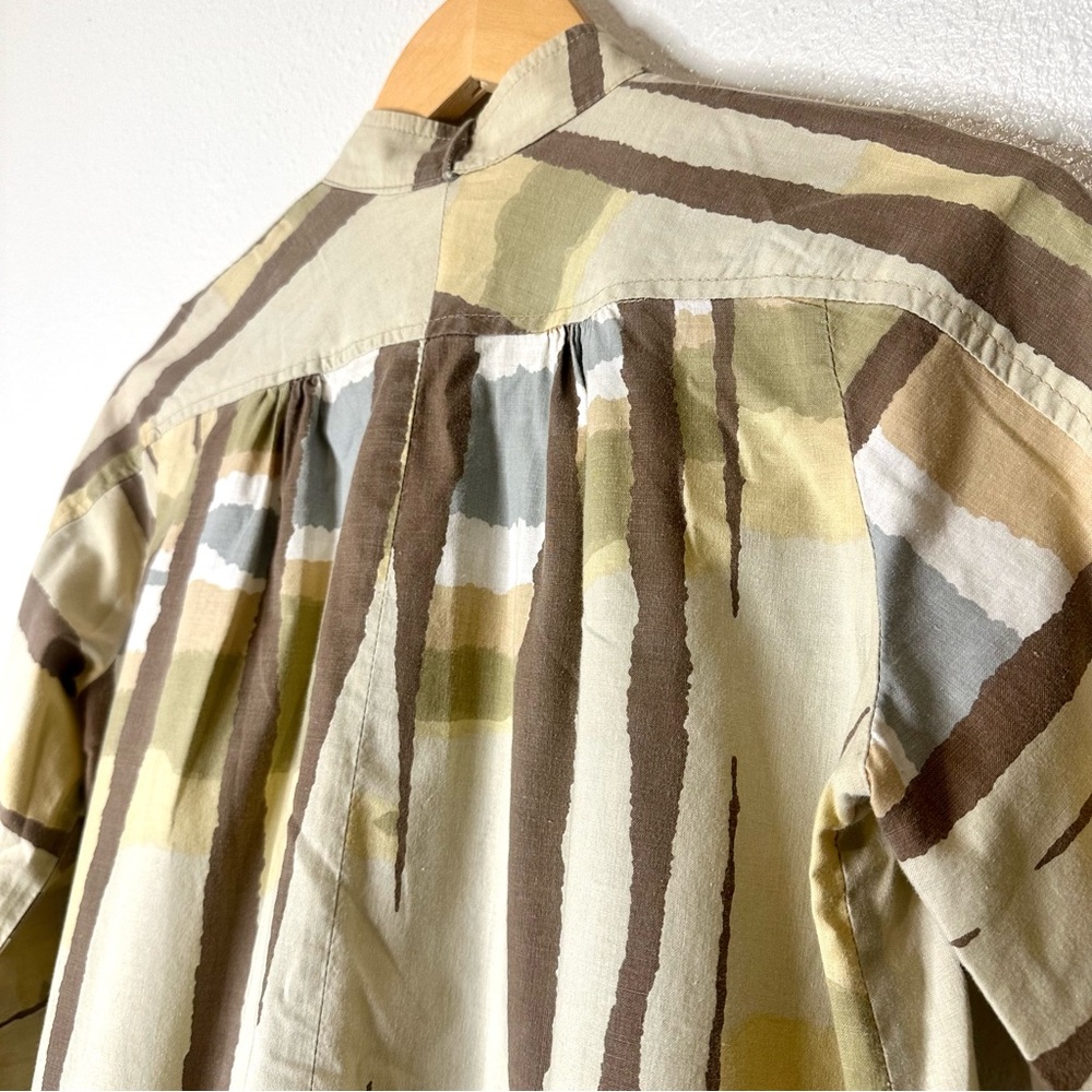 Vintage 60s MCM Geometric Watercolor Print Ultrasoft Poplin Artist Tunic Blouse - Picture 5 of 10